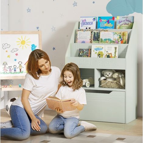 Kinderregal mit Schublade, 3 Ebenen, 2 offenen Fächern, Hellgrün OKMYHOME (1/5)