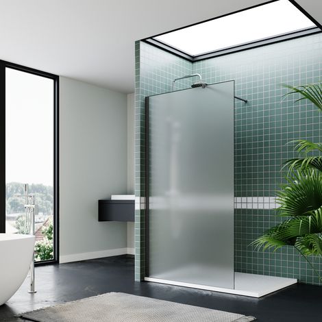 ELEGANT Bathroom Walkin Shower Door Wet Room Enclosure Screen 8mm Easy Clean Safety Glass Bath Panel Full Frosted,1000mm,Black Support Bar (1/5)