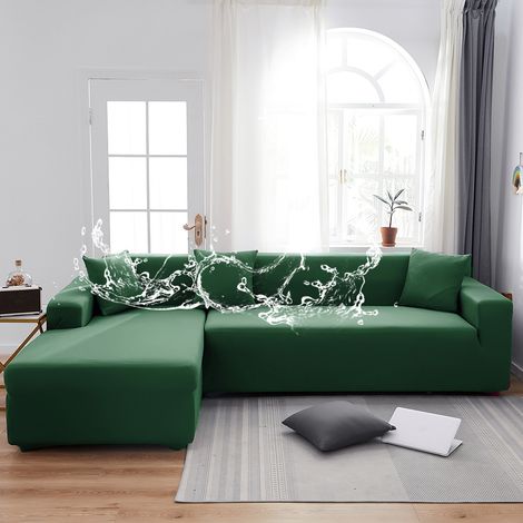 Copertina impermeabile e antimacchia per divano in microfibra elasticizzata, colore verde militare, copertura completamente regolabile per divano a 3 posti (190-230 cm), senza copertina per cuscini.