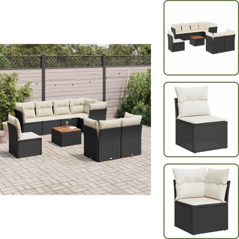 9-tlg. Garten-Sofagarnitur mit Kissen Schwarz Poly Rattan - Gartenmöbel Set - Outdoor Möbel - Rattan Sofa - Lounge Set - Esstisch (1/5)