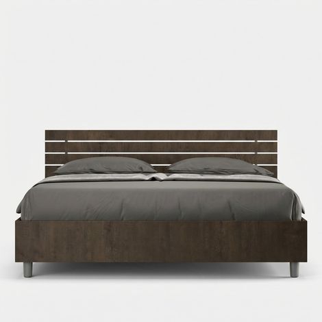 Cama matrimonio de madera de nogal con cabecero de lamas rectas 160x190cm Ankel D Noix