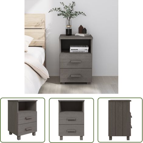 The Living Store Nachttisch HAMAR Hellgrau 40x35x62 cm Massivholz Kiefer - Nachttisch - Holznachtisch - Wohnzimmermöbel - Schlafzimmerschränke - Kommoden (1/5)