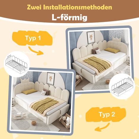Banquette-lit rembourrée 90x190 cm, canapé convertible avec coffre hydraulique, lit d'appoint en coin velours beige à motif perforé, sans matelas (1/5)