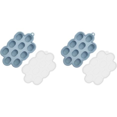 Recipientes para guardar comida de bebé，Paquete de 2，Bandejas de silicona para congelar para la dentición，Bandejas para cubitos de hielo con tapa (1/5)