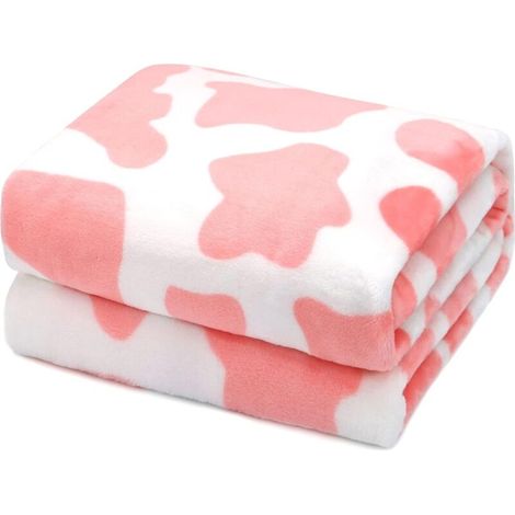 Couverture à motif vache, chaude et douce, rose, en polaire légère - 100 x 150 cm (1/5)