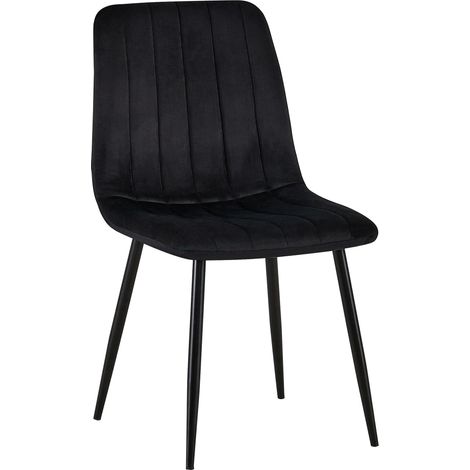 Chaise de salle à manger x1 coutures décoratives verticales assise en tissu velours noir pieds en métal noir 100002199 (1/5)
