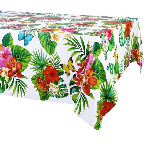 Hawaiianische Tischdecke 3 Stück mit Palmenblättern und Blumen, 130x220cm
