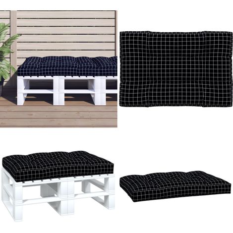 Coussin de palette motif à carreaux noir 120x80x12 cm tissu - Coussin Exterieur - Coussin Patio - Coussin Design - Coussin Carreau - Coussin Polyesteer - Home & Living
