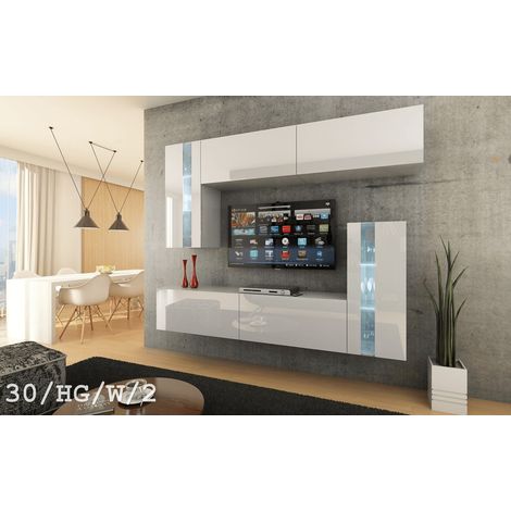 Ensemble meuble TV CONCEPT 30-30-HG-W-2-1A blanc brillant 203 cm (1/2)