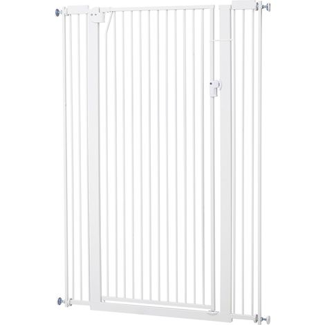 Mophorn Barrera de Seguridad para Niños, Altura Extra de 1420 mm, Ancho Ajustable de 740-1050 mm, Puerta de Protección para Mascotas, Incluye Kit de Instalación, para Escaleras y Pasillos, Blanco (1/5)
