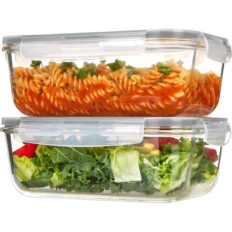 2er-Pack große Glasbehälter (1860 ml/63 oz) mit Deckel, Vorratsdosen-Set für die Essenszubereitung mit luftdichtem Schnappdeckel zum Backen und für die Mikrowelle (1/5)