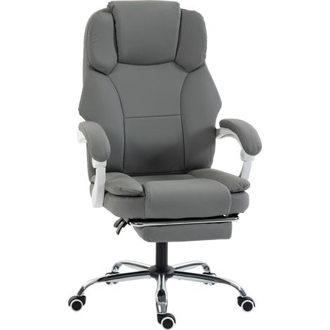 Chaise de bureau ergonomique - HOMCOM - inclinable, hauteur réglable - cuir synthétique adapté aux animaux - 64 x 73 x 120 cm - gris (1/5)