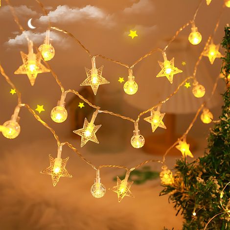 Guirlande Lumineuse Étoiles à LED,3-mètre Guirlande Guinguette Extérieur,Ampoules LED Boules de Cristal,Guirlande Lumineuse Décorative pour Camping,Terrasse,Cour,Noël,Mariage (1/5)