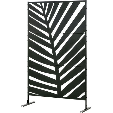 Biombo Separador De Espacios Para Balcón Con Diseño De Hojas De Plátano, 122X198Cm, Acero Negro, Para Jardín Y Patio