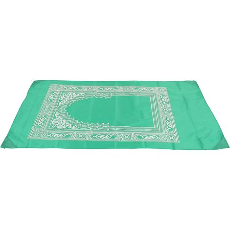 Tapis de prière musulman avec 4 coins renforcés en fer et boussole intégrée, idéal pour les voyages et l'extérieur, vert clair. (1/5)