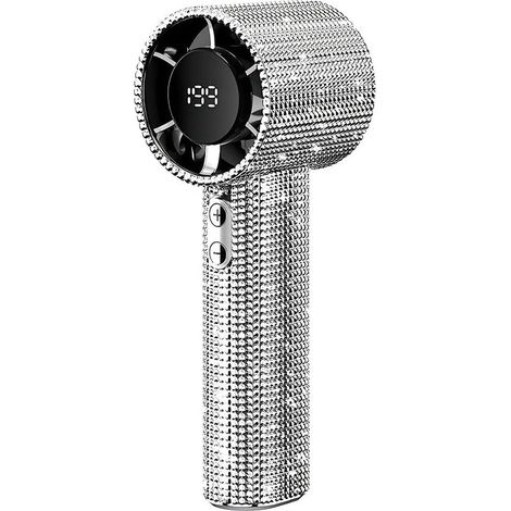 Mini ventilateur portable de luxe - Design diamant - Rechargeable USB-C - Affichage numérique - 6 vitesses - Blanc (1/5)