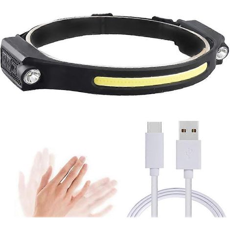 Tragbare, per USB aufladbare Stirnlampe mit 2024 LEDs, Silikon-COB-Scheinwerfer mit Bewegungsmelder für nächtliches Laufen, Radfahren, Angeln und Camping. (1/2)