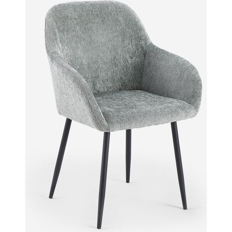 Silla moderna de chenilla para comedor o cocina con reposabrazos Daiva - Verde oscuro