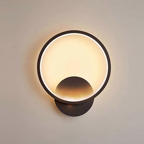 Applique murale LED 14 W d'intérieur, design rond noir, idéale pour chambre, salon, escalier ou couloir, blanc chaud. (1/4)