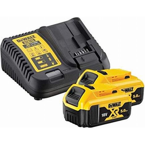 DEWALT B DCB184 XR - Batteria agli ioni di litio, 5,0 Ah, 18 V, confezione doppia + caricabatterie DCB115, colore: Giallo (1/4)
