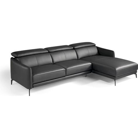 Canapé d'angle rembourré en cuir pieds acier inoxydable (1/5)