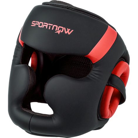 Casque de boxe MMA avec sangle ajustable pour grappling, sparring, arts martiaux, kickboxing, karaté, rouge et noir (1/5)