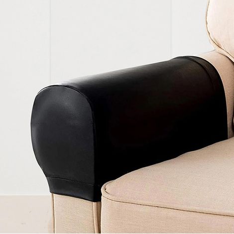 Fundas de 2 piezas de piel sintética para reposabrazos de sofá, antideslizantes e impermeables, aptas para sillones reclinables y sofás (Negro) (1/5)
