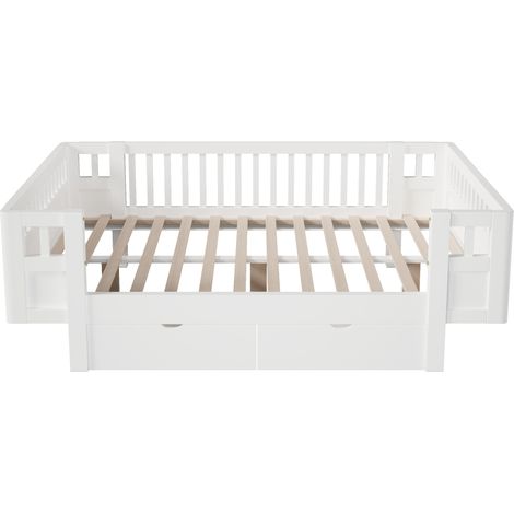 Cama plataforma 140 x 200 cm con barrera de seguridad y 2 cajones grandes, blanco (1/5)