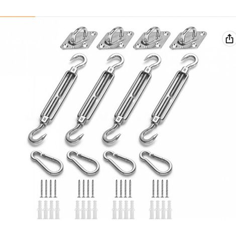 Kit De Fixation Voile D Ombrage - Acier Inoxydable - Pour Voiles Triangulaires Carrées Rectangulaires - 4 Supports Muraux 4 Mousquetons 4 Vis De Tension 16 Vis (1/3)