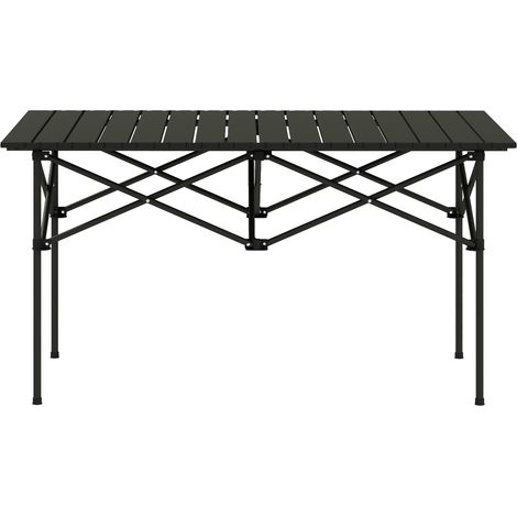 Table camping pliante aluminium plateau enroulable 2 personnes 95 x 55 cm noir