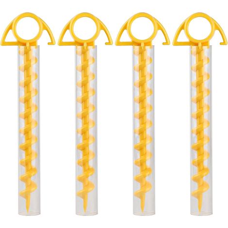 Set mit 4 Kunststoff-Zeltheringen mit transparenten Röhrchen – 29 cm lange gelbe Schrauben (1/5)