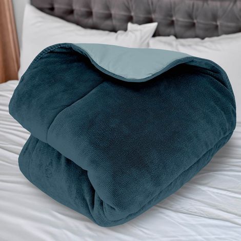 Soleil D Ocre – Couette bicolore 240x260 cm – Doublée polaire microfibre – Ultra douce – Spécial hiver – Haut pouvoir calorifique – Lit 2 places