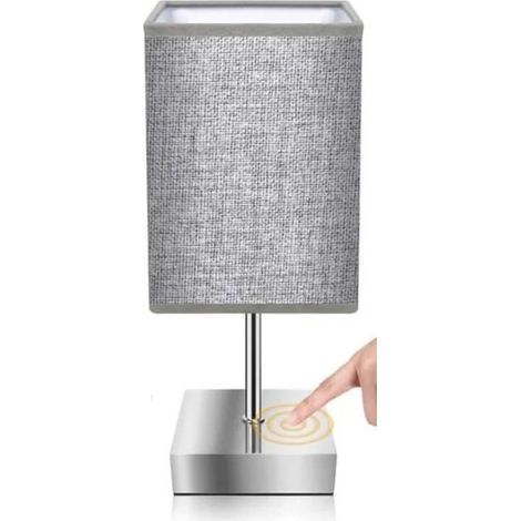 Lampe de chevet tactile ACKERMAN avec abat-jour gris grossier, gradation tactile infinie, ampoule tricolore, pour chambre, salon, hôtel [Classe énergétique F] (1/4)