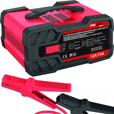 Cargador de baterías para coche para baterías de 12 A, 6 V y 12 V CC, IP20