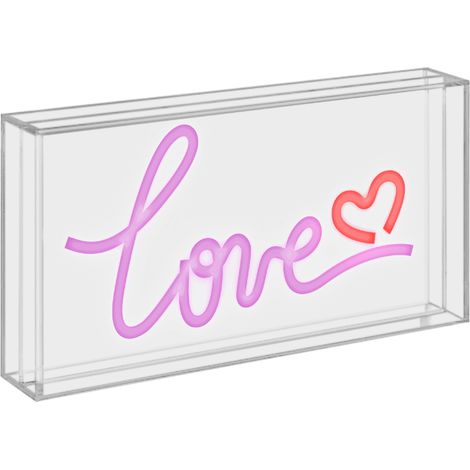 WD LifeStyle Insegna Neon con Cornice in Plexiglass 23 x 13 Cm Decoro Love