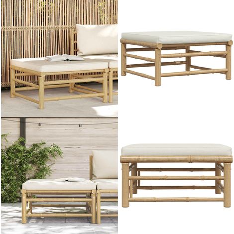 Repose-pied de jardin avec coussin blanc crème Bambou - Pouf De Jardin - Repose Pied - Mobilier De Jardin - Chaise Longue - Relax - Home & Living (1/5)