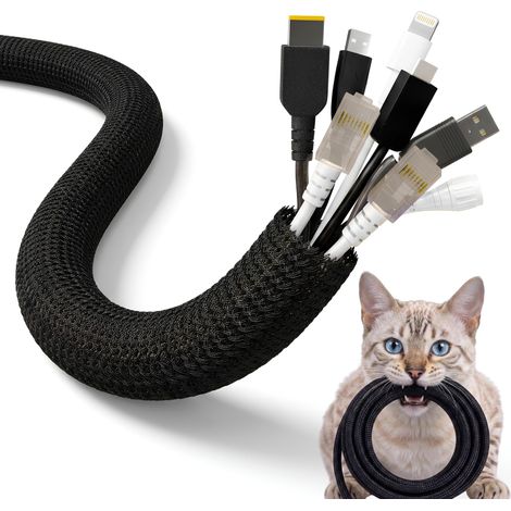 Gaine câble Informatique 13mm-3.1m Auto-fermante Gaine de câble, Noir, Automobile, Gaine de câble Flexible tissée, Gestion de câbles pour Bureau, TV, Ordinateur (1/5)