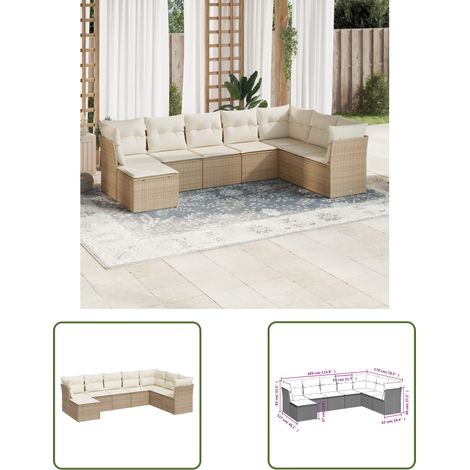 The Living Store 8-tlg. Garten-Sofagarnitur mit Kissen Beige Poly Rattan - Gartenmöbel Set - PE-Rattan Möbel - Outdoor Sofa - Lounge Garnitur - Gartenlounge (1/3)