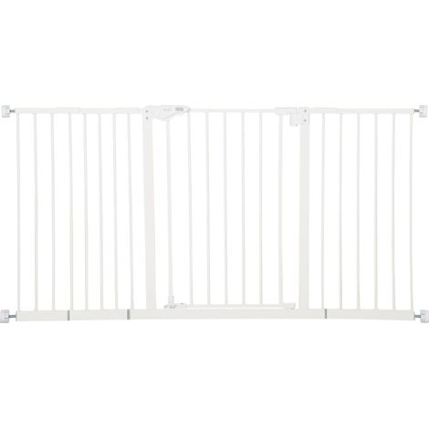 Barrera de seguridad, ancho ajustable, construcción metálica resistente, color blanco, 147,5 x 76,2 cm. (1/2)