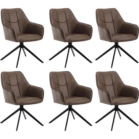 Woltu – Lot de 6 chaises pivotantes 360° en similicuir et métal – Dossier ergonomique – Dimensions assise 41x45cm – Charge max 150kg – Chaise de cuisine marron (1/5)