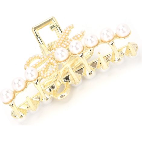 Pince à cheveux ciseaux avec perles et strass, accessoire capillaire élégant pour femmes et filles (1/5)