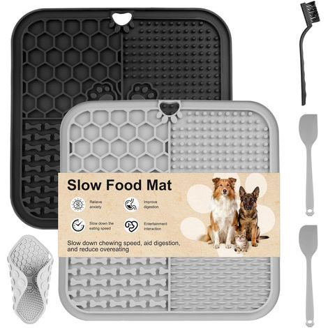2 Tapis De Léchage, 20x20 Cm Silicone Sans Bpa, Avec Ventouses Pour Bain Et Toilettage Chien Chat (1/5)