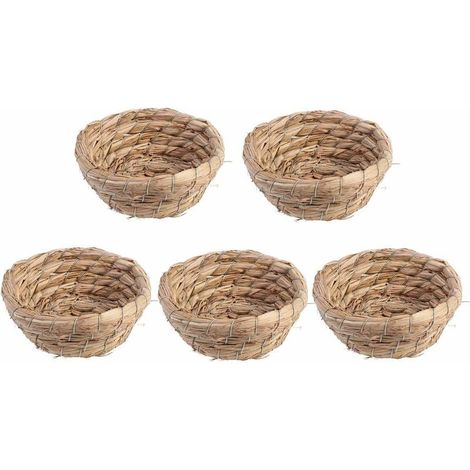 Lot de 5 nichoirs en paille tressée naturelle, fabriqués à la main par des agriculteurs, pour perruches et autres oiseaux (accessoires pour cage), 10 cm. (1/5)