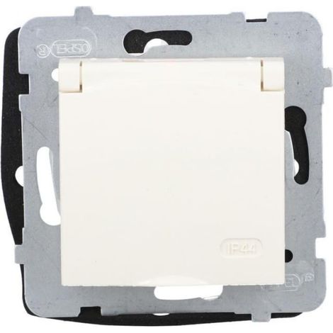 Enchufe Aria a prueba de salpicaduras con tapa IP44, color crudo GPH-1UZ/m/27/w