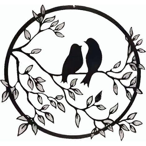Rundes Wandbild aus Metall: Vogel auf einem Ast – Wandsilhouette – Dekoration für Zuhause und Einweihung