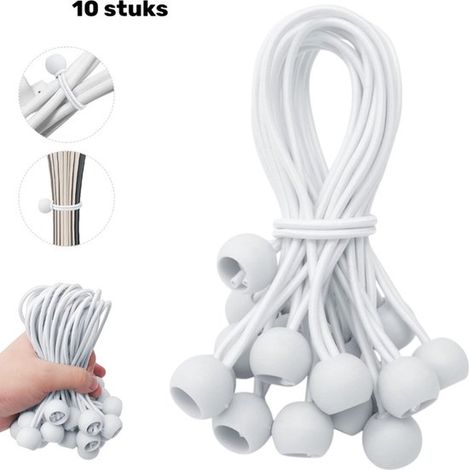 Lot de 10 tendeurs élastiques à boule - Élastiques de tension - Élastiques avec boule pour tentes de réception - Blanc - 150 mm - Pour bâches, pavillons de jardin, tentes, haute tension - Tendeurs bla (1/5)