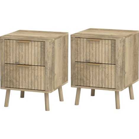 Lot de 2 tables de chevet, chambre salon, 2 tiroirs cannelés, 40 x 40 x 53 cm, chêne (1/5)