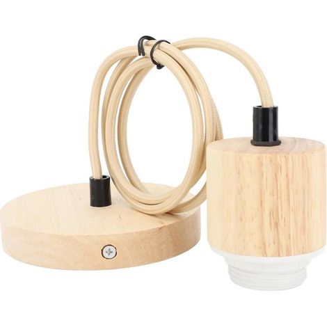Portalampada sospeso in legno, attacco E27, base a soffitto vintage, cavo incluso. (1/5)