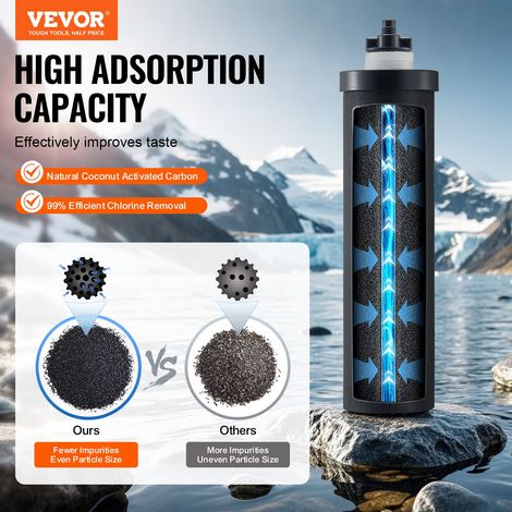 Filtres à Eau de Rechange Lot de 2, Purificateur d’Eau Compatible avec la Plupart des Marques, Filtre à Charbon Actif pour Système de Filtration d'Eau par Gravité, Facile à Remplacer, Noir (1/5)