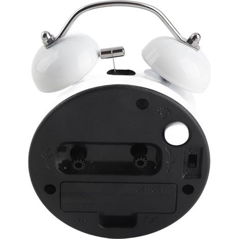 Réveil mécanique avec double cloche 3 pouces - Moderne et métallique pour bedside - Fonctionne sur batterie AA et offre une alarme sonore silencieuse - Désign blanc avec lumière douce et chiffres arab (1/4)